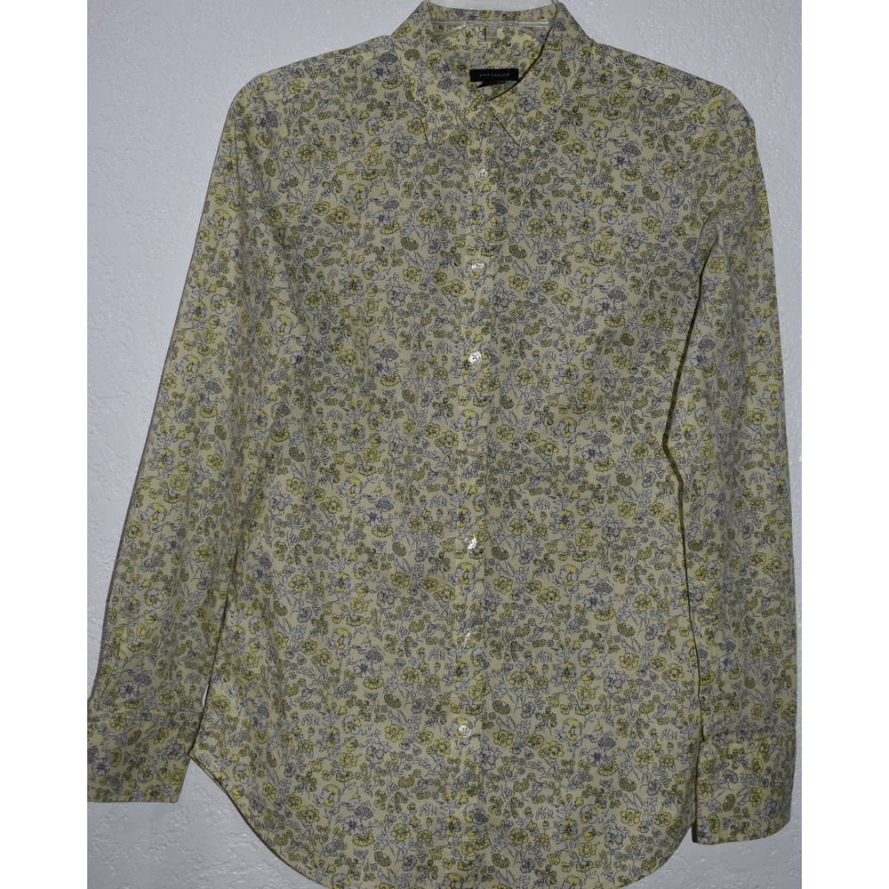 Ann Taylor Womens Yellow Floral Long Sleeve Button Down Blouse Shirt Size 0